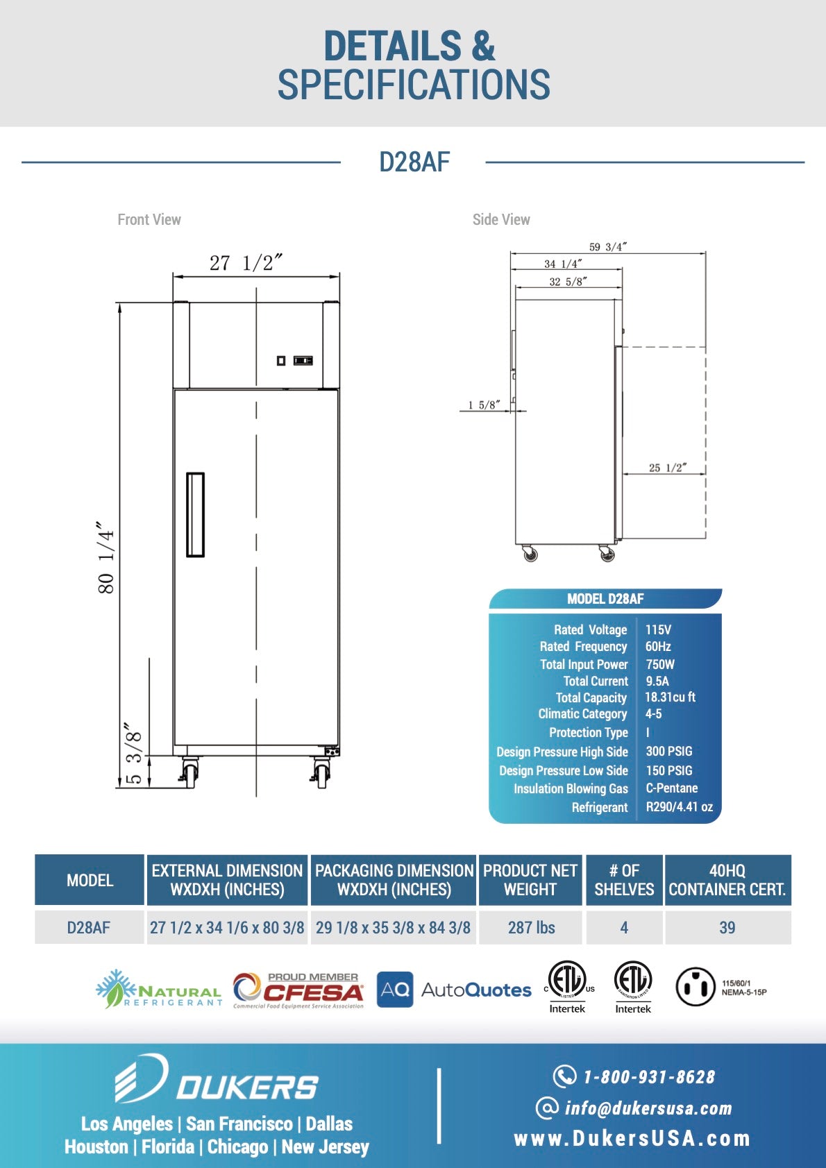 D28AF Commercial Single Door Top Mount Freezer in Stainless Steel