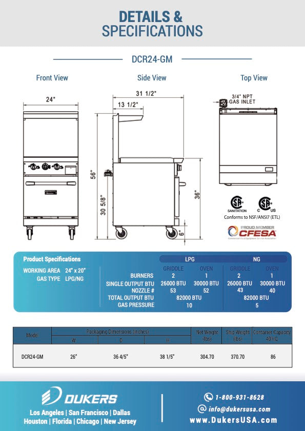 DCR24-GM 24″ Gas Range with 24″ Griddle