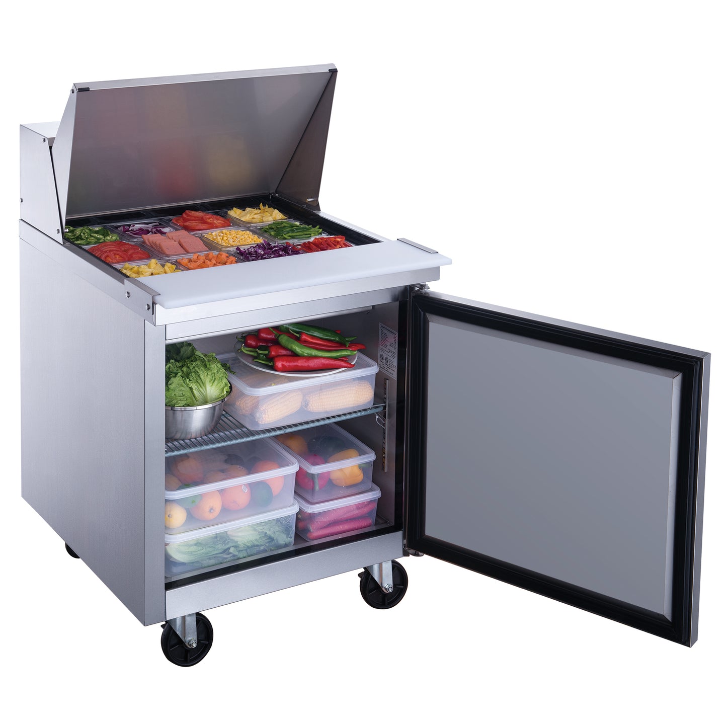 DSP29-12M-S1 1-Door Commercial Food Prep Table Refrigerator in Stainless Steel with Mega Top