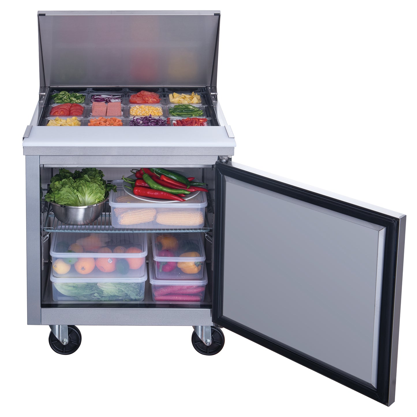 DSP29-12M-S1 1-Door Commercial Food Prep Table Refrigerator in Stainless Steel with Mega Top