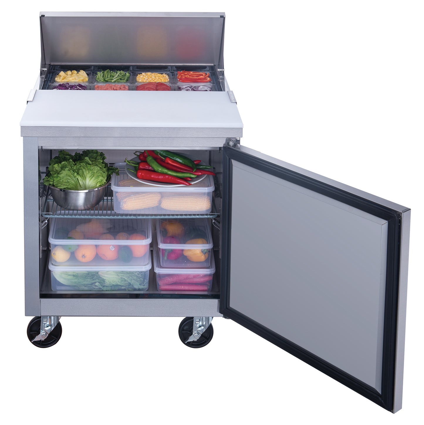 DSP29-8-S1 1-Door Commercial Food Prep Table Refrigerator in Stainless Steel