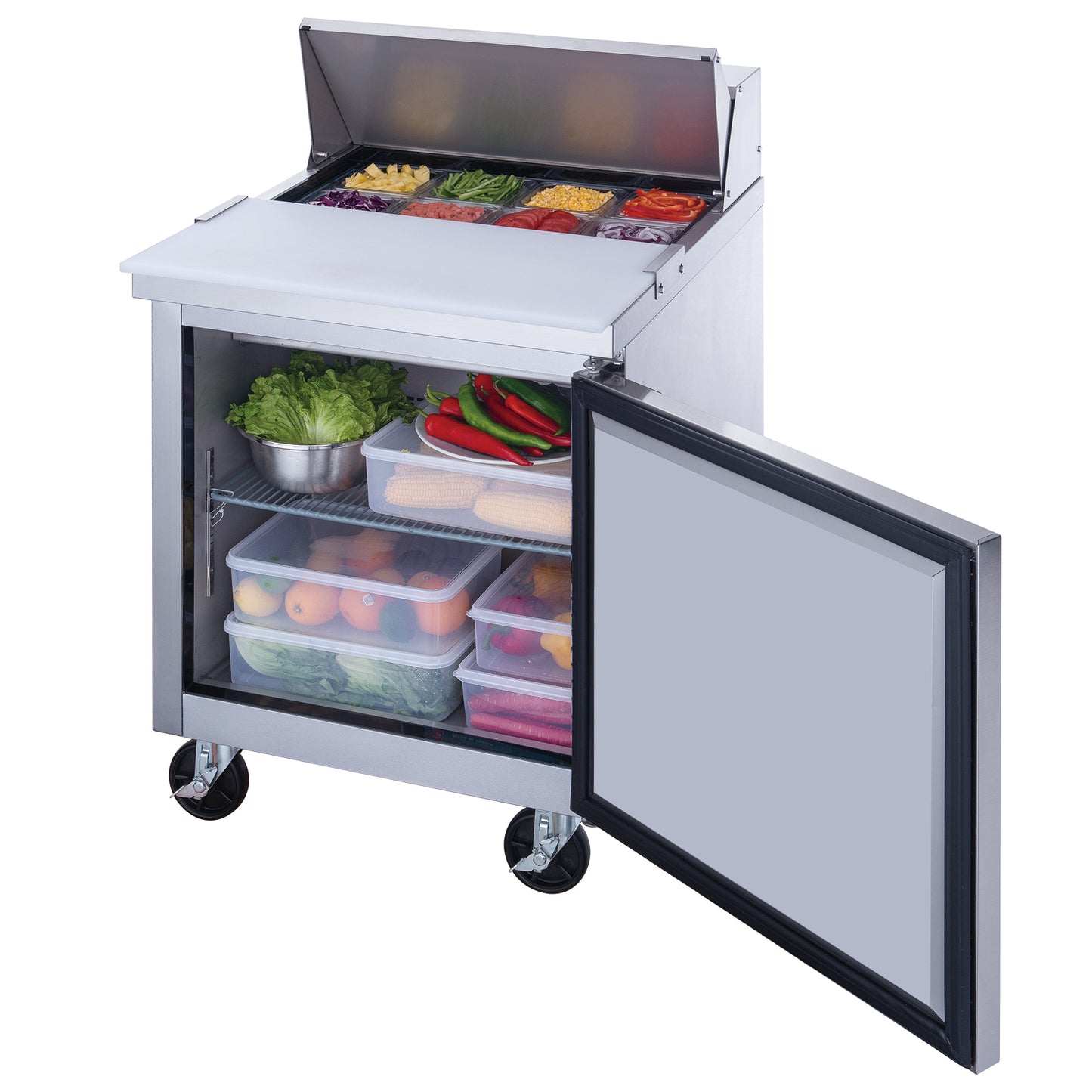 DSP29-8-S1 1-Door Commercial Food Prep Table Refrigerator in Stainless Steel