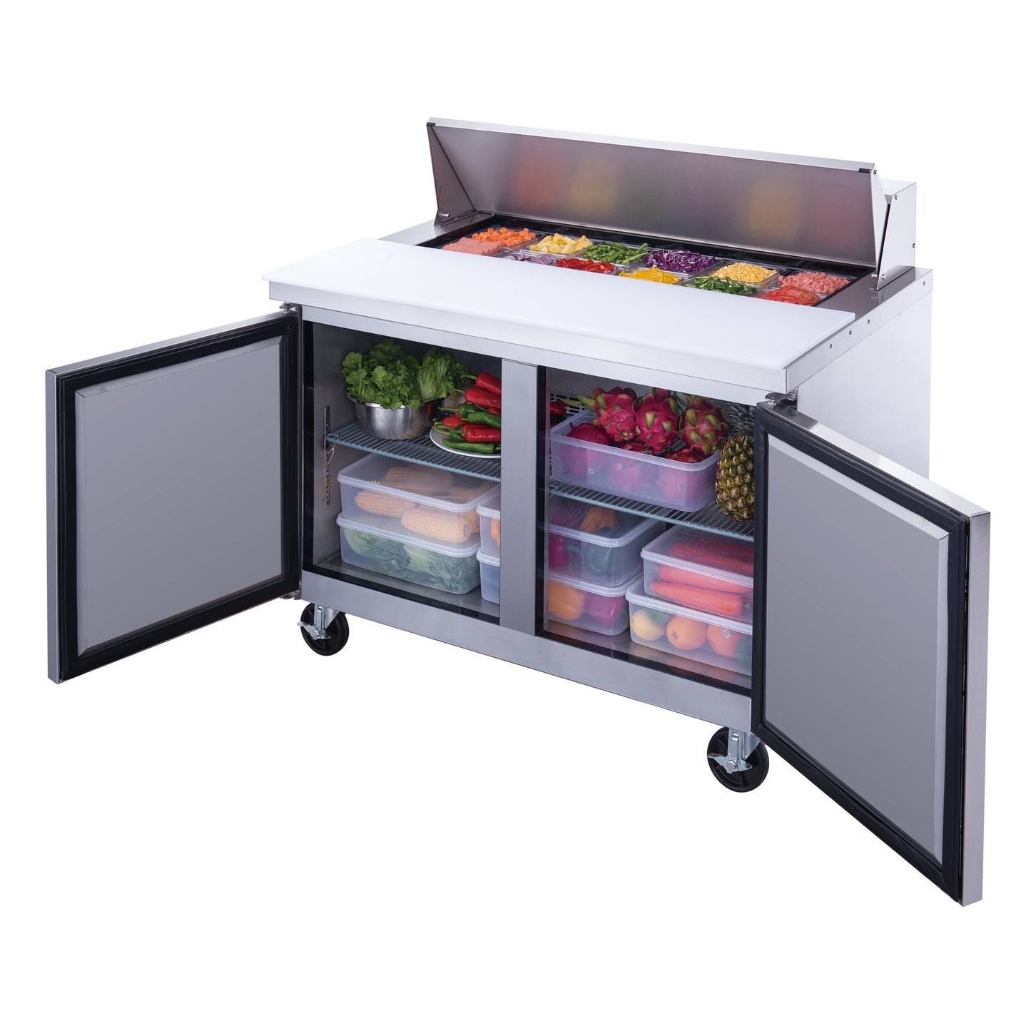 DSP48-12-S2 2-Door Commercial Food Prep Table Refrigerator in Stainless Steel